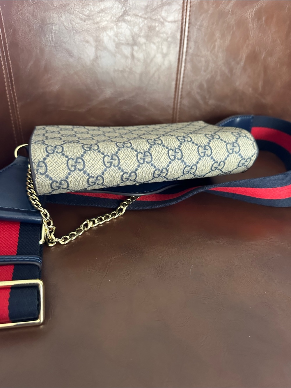 Beige and Navy Crossbody with Red-Blue Strap - Picture 5 of 5